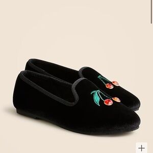J. Crew Kids' embroidered-cherry velvet slip-on shoes